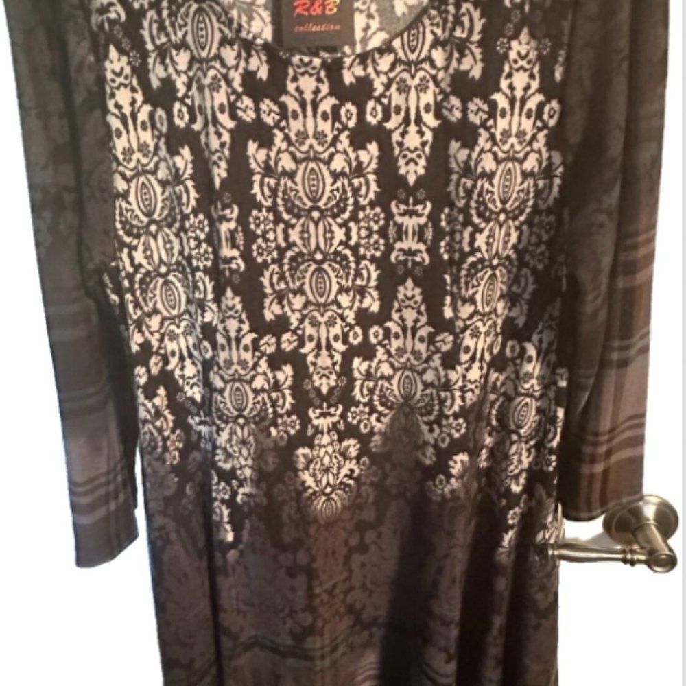 NWT R&B Collection SZ 2X Dress Handkerchief Hem A Line Exotic Print Soft Pretty